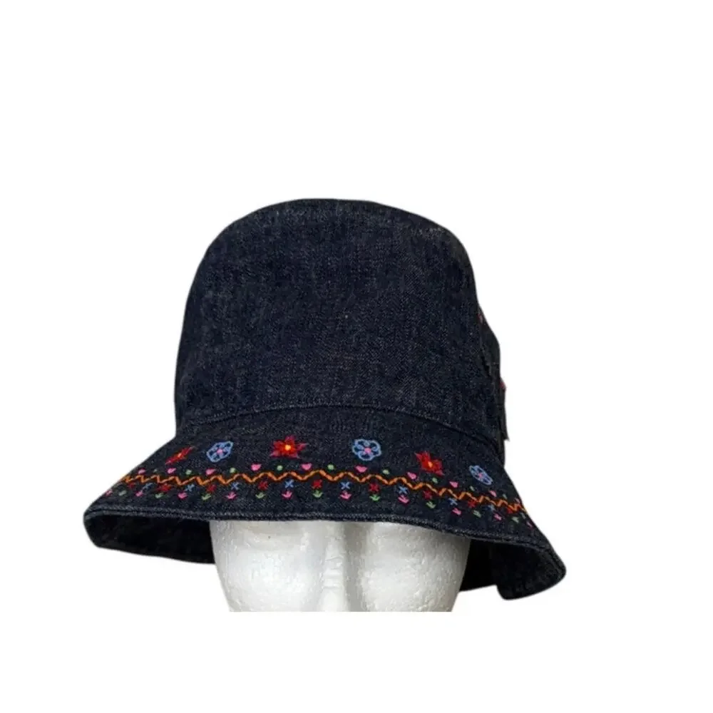 Miki House Made in Japan Denim Bucket Hat Embroidered Size 56 US Kids 5